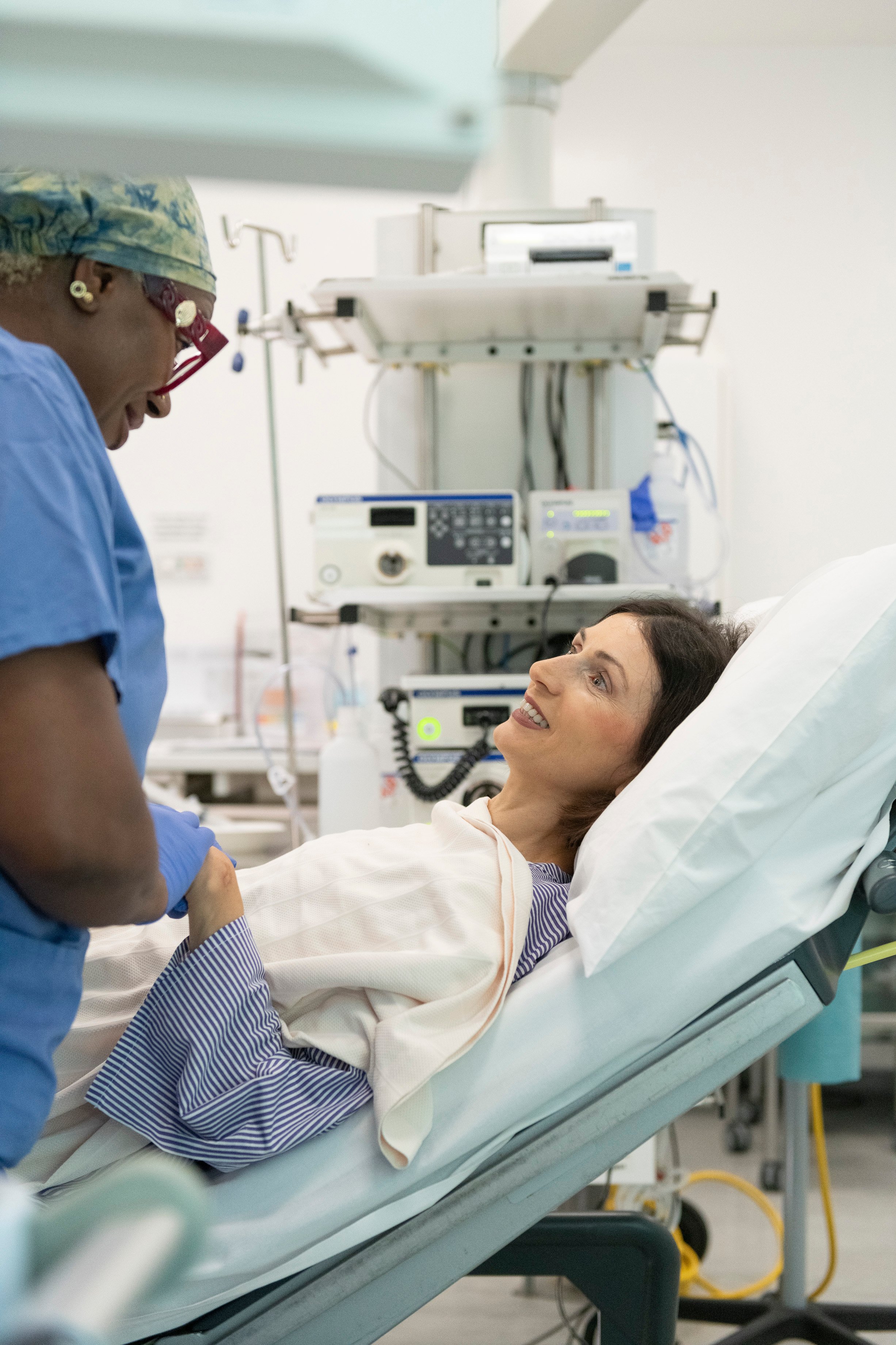 women on an operating theatre table for breast surgery